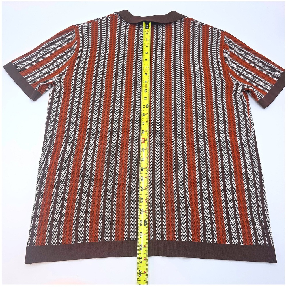 Vintage PJ Paul Jones‎ Men's Knit Polo Shirt Brown Orange White Stripe Size L - Picture 5 of 8